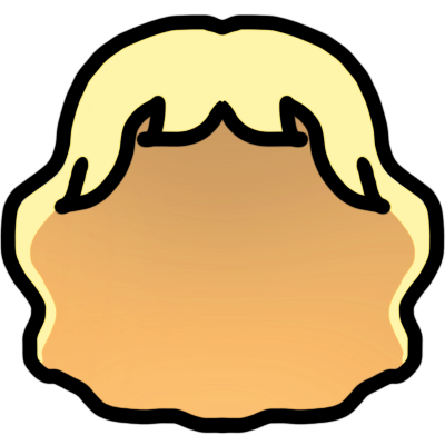 a wavy bob of light blonde hair with some bangs.
